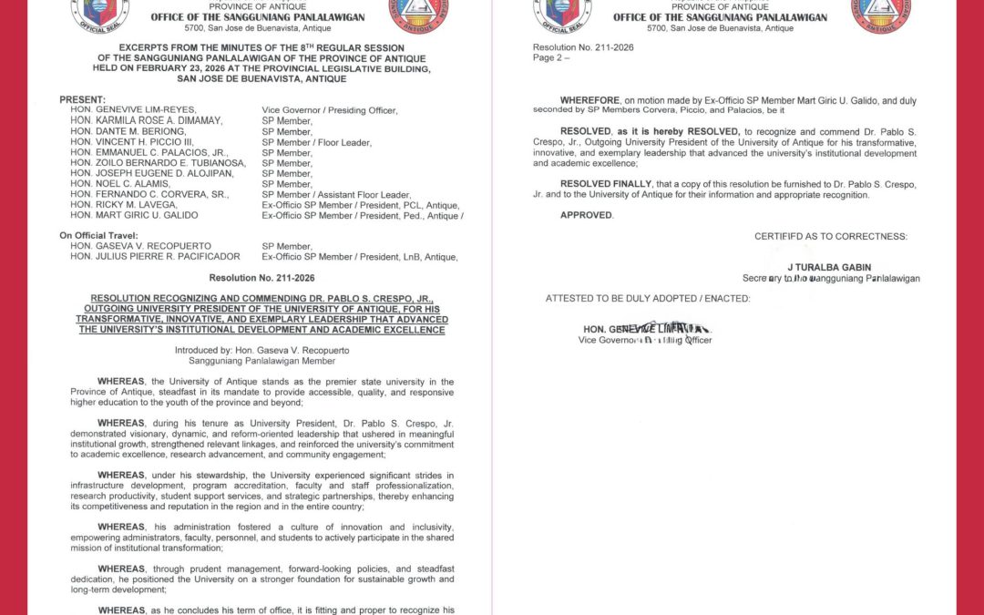 SP Lauds UA, Dr. Crespo Through Commendation Resolutions